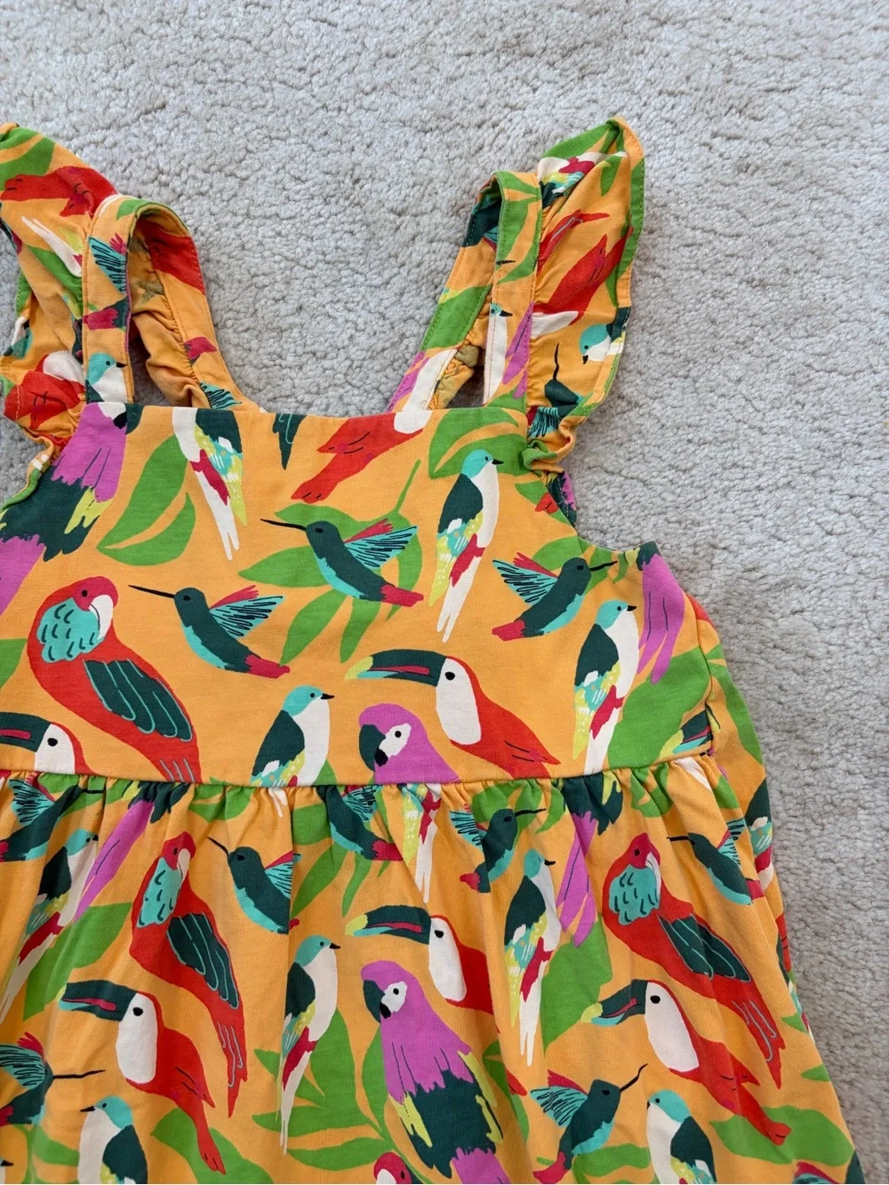 Tea Collection Size 10 Orange Wild Tropical Bird Print Ruffle Strap Tank Dress